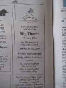 Stig Thorens dödsannons Stig Thorens dödsannons