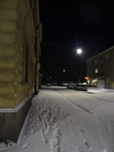 Snö på Östra Nygatan i Arboga 10 jan 2015